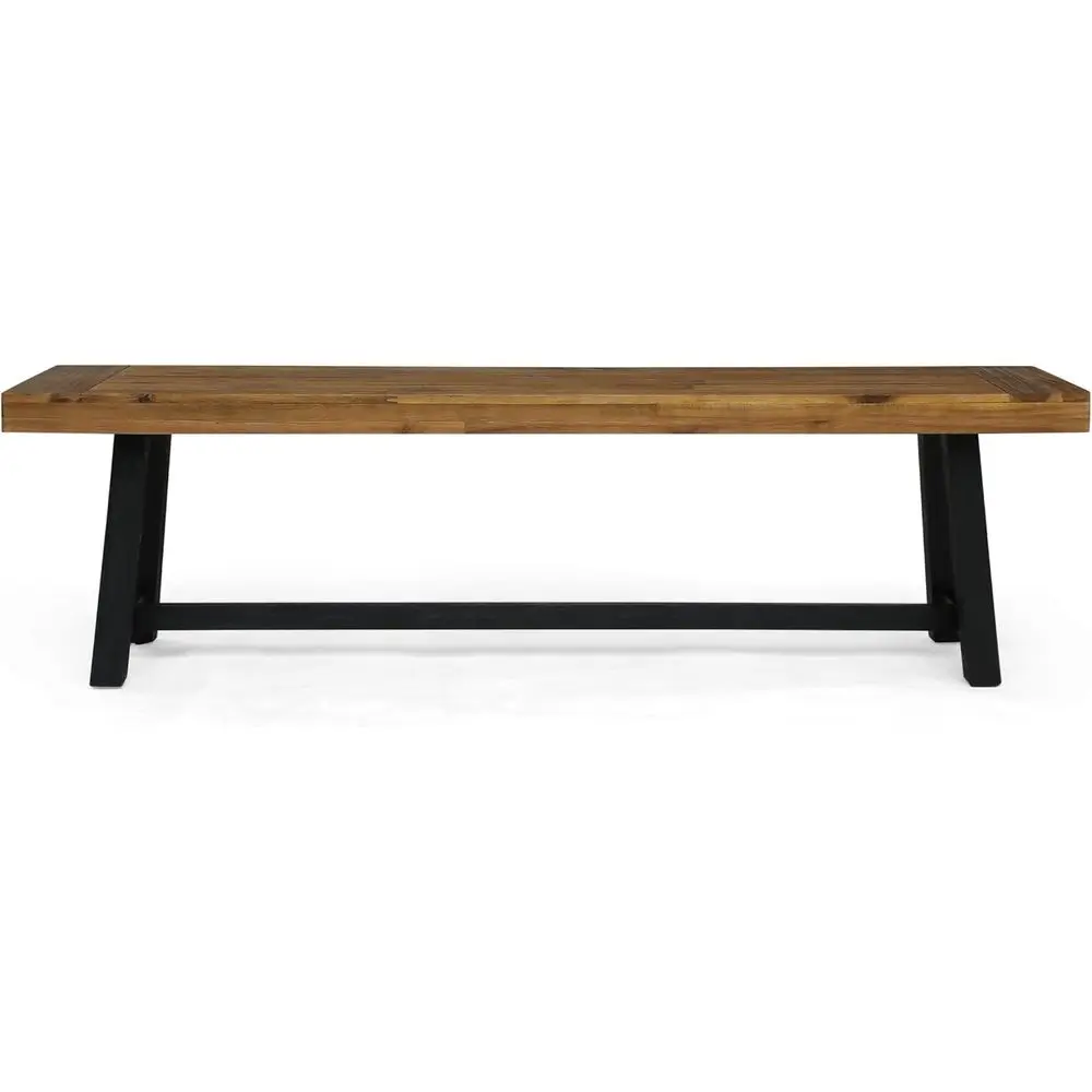 Toby Outdoor Acacia Wood Bench, Sandblast Teak Finish, Black