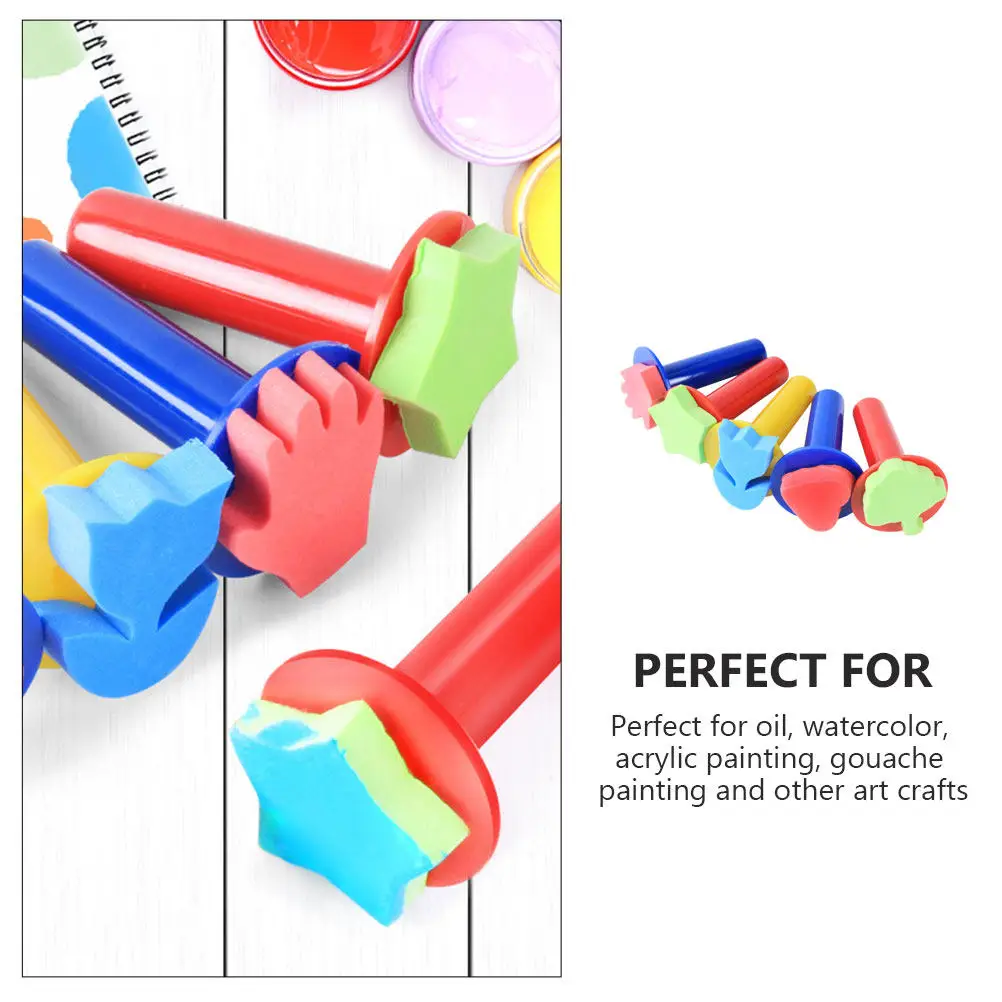 5Pcs 페인팅 스폰지 스탬퍼 안전한 소재 어린이를위한 편안한 그립 DIY 공예 를위한 학교 생일 그림 용품