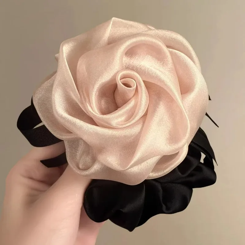 Französische Satin-Haargummis im Vintage-Stil, Pferdeschwanzhalter, Damen-Haaraccessoires, Schleifen-Haarband – Detail 6