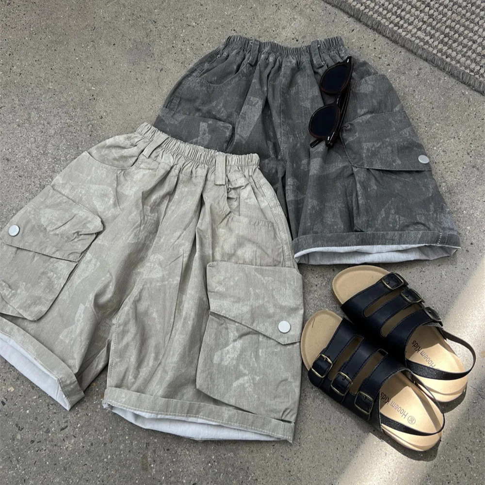 

Children Clothing Kids Summer Loose Casual Overalls 2024 New Boy American Style Personality Handsome Big Pocket Thin Shorts