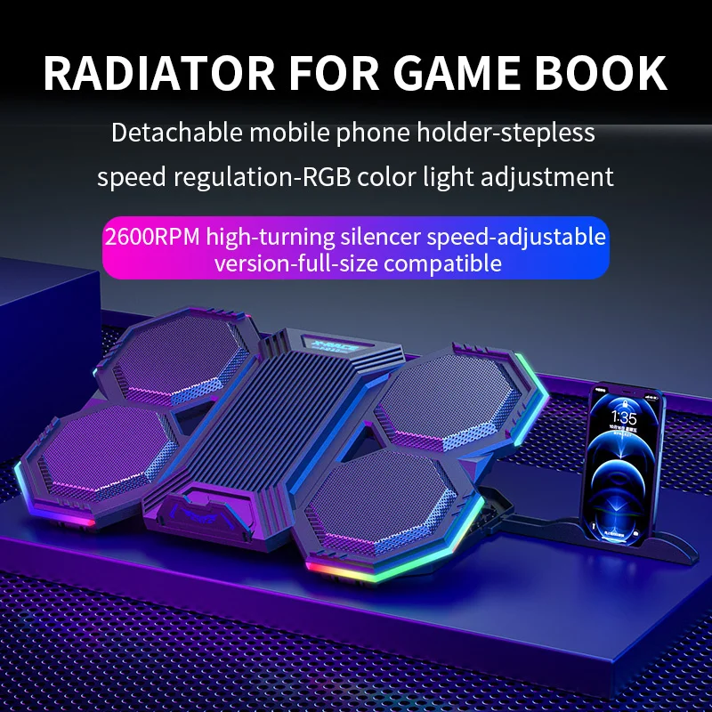 Rgb Gaming Laptop Stand Air Cooler Suporte para Notebookbase de Ventilador de Refrigeração Terno para 1217 Laptop Fãs - Imagem 6