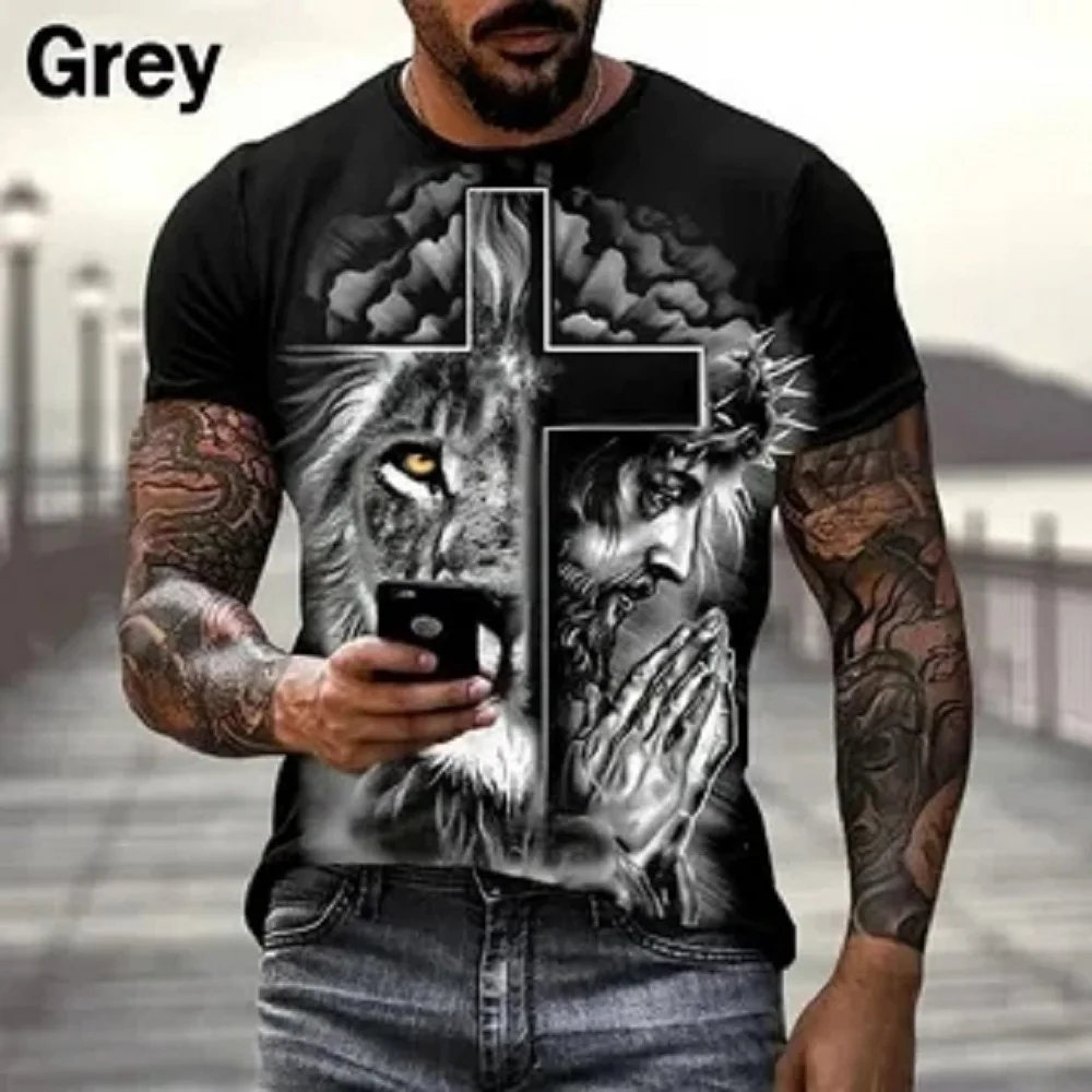 

Jesus Christ T-shirt Vintage Men Outfit God Religious Tops Cross 3d Printed Summer Oversized Casual Short Sleeve T-shirt for Man