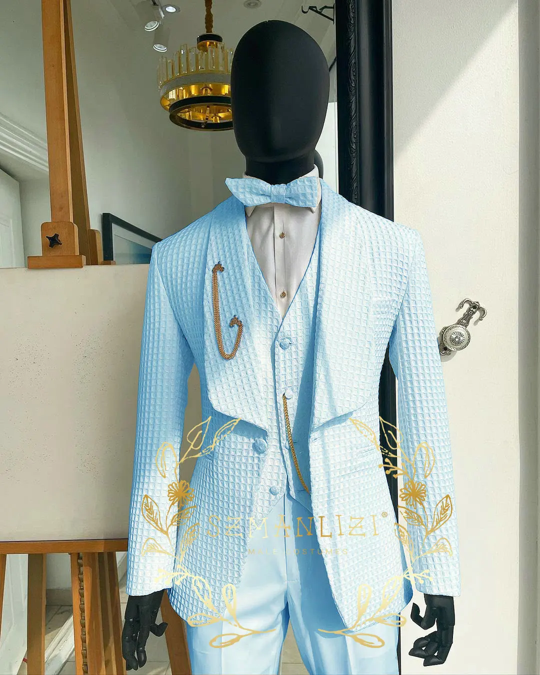 Gwenhwyfar Latest Designs 2022 Slim Fit Light Pink Jacquard Jacket Party  Tuxedo Male Dress Gold Buttons Wedding Groom Suits