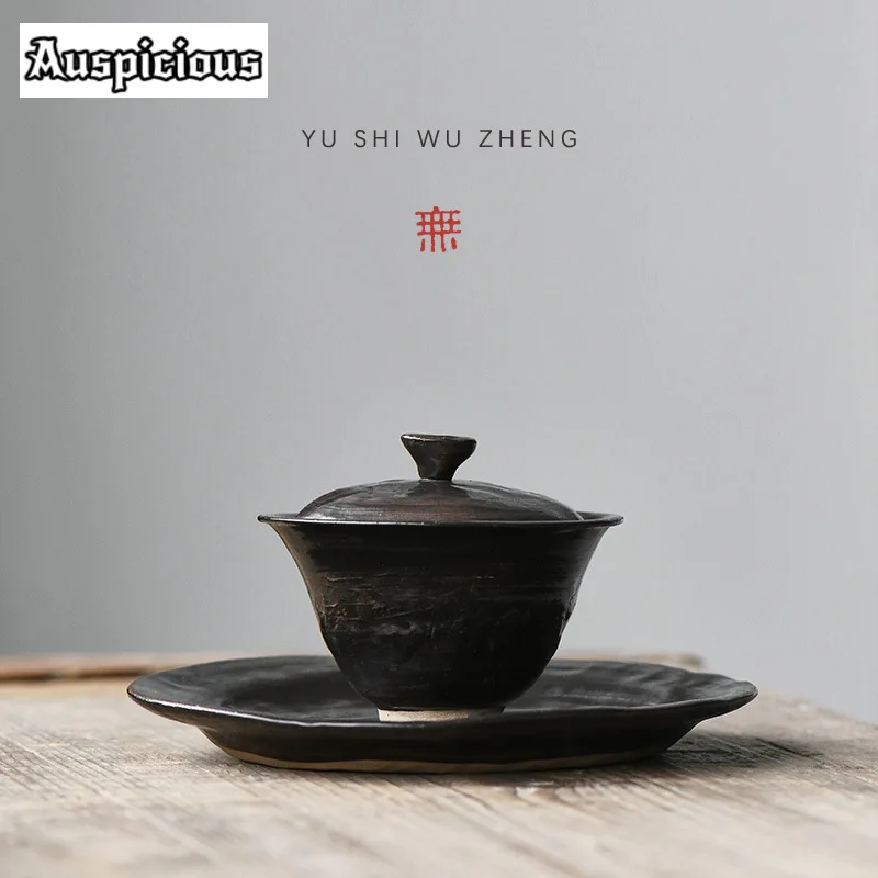 120ml Japanese Coarse Pottery Handamde Gaiwan Creative Tea Tureen Tea Brewing Cover Bowl Chinese Set Supplies Ornaments Gifr