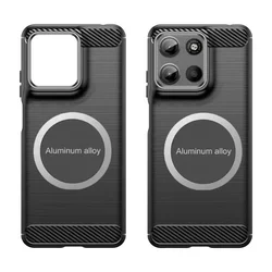 Luxury Carbon Fiber Magnetic Car Holder Silicone Phone Case - Sleek and Durable Protection Cover for MOTO G86 Power (Black )