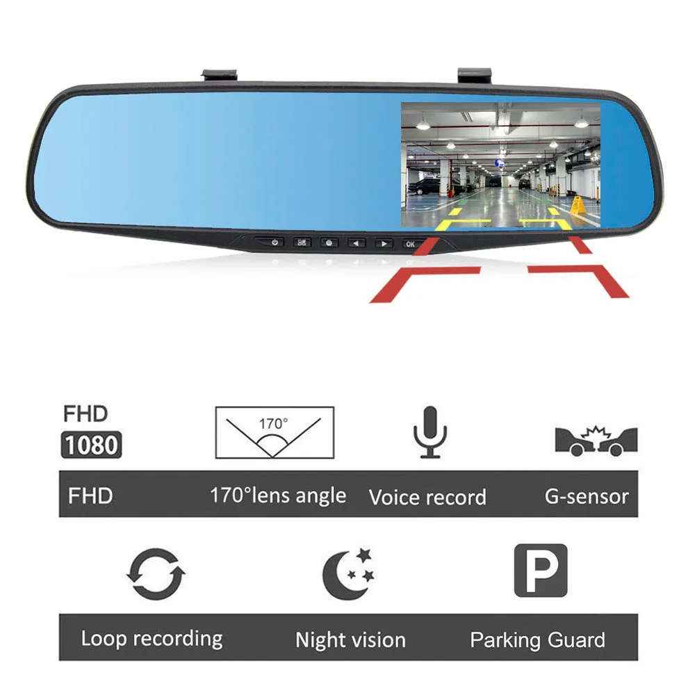 HGDO Dual Lens Dash Cam Camera Full HD 1080P Video Recorder Rearview Mirror With Back Camera Night Vision 24H Parking Monitor