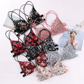Women Flower Printed Bras Front Buckle Wireless Bralette Sexy Lingerie Comfort Push Up Floral Bras 1