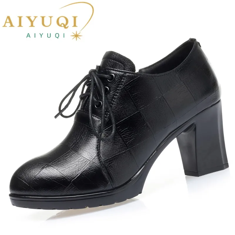 

AIYUQI Women Dress Shoes High-heel 2024 Spring New Genuine Leather Fashion Shoes Women Non-slip Lace-up Office Shoes Ladies