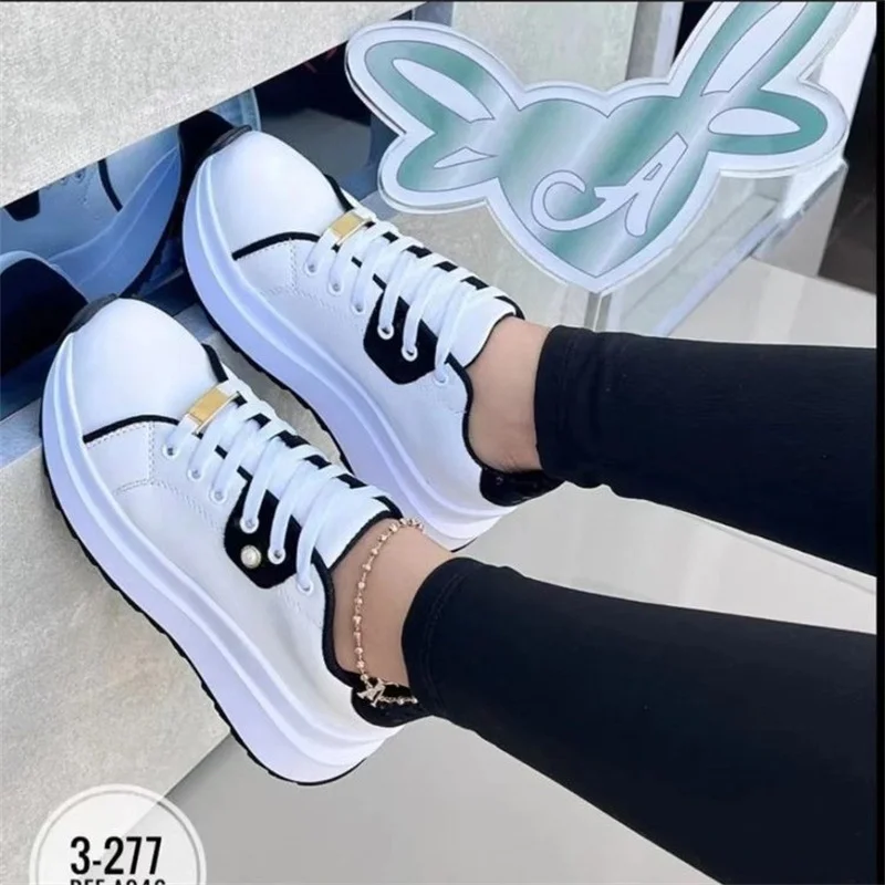 Mixed Colors Lace Up Sneakers New 2023 PU Leather Woman Shoes Casual Fashion Contracted Jogging Shoe Zapatillas Mujer