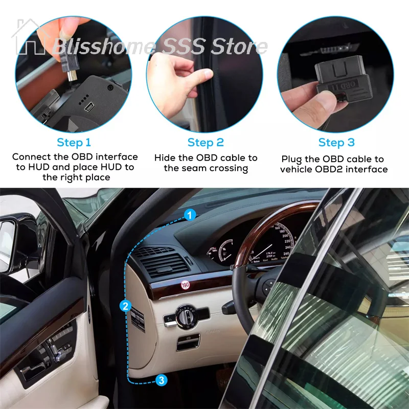 【S】유니버설 OBD2&GPS 듀얼 시스템 미터 속도계 헤드업 디스플레이 다기능 게이지 수온계 터보 자동차 액세서리