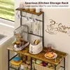 Bakers Rack with Power Outlet, Kitchen Microwave Stand with 10 S-Shaped Hooks, 6-Tier Coffee Bar Station 5