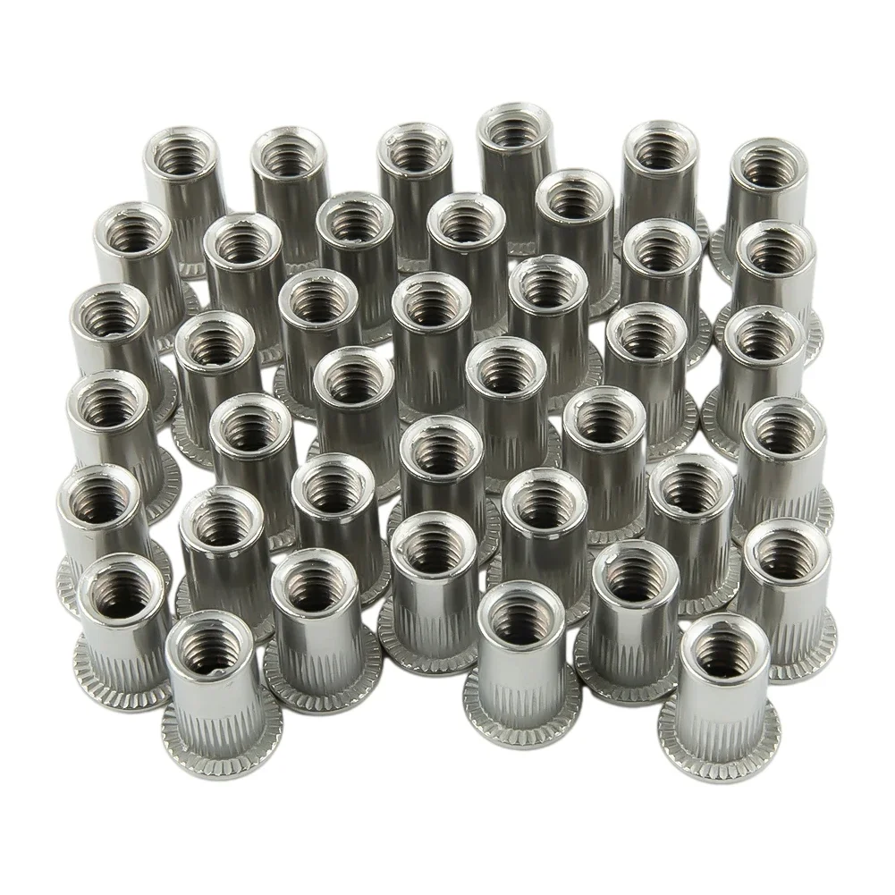 Stainless Steel Rivet Nuts 1/4-20UNC Silver 1/4"-20 Thread 15.5mm Length Fastener Threaded Industrial Products