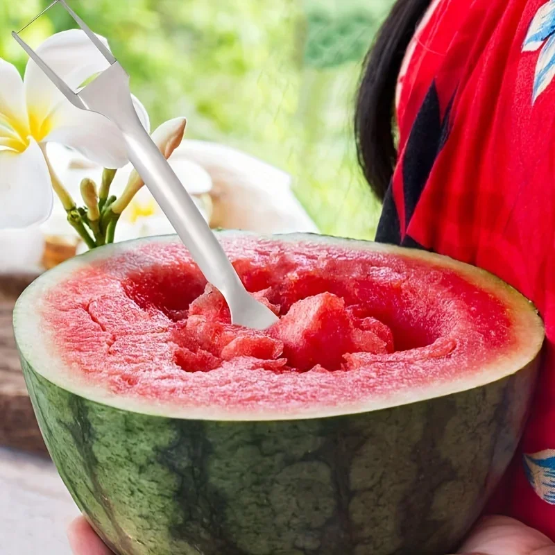 1pc 2-in-1 Creative Watermelon Slicer Stainless Steel Watermelon Fork Knife Fruit Divider fruit slicer,fruit knife,food slicer