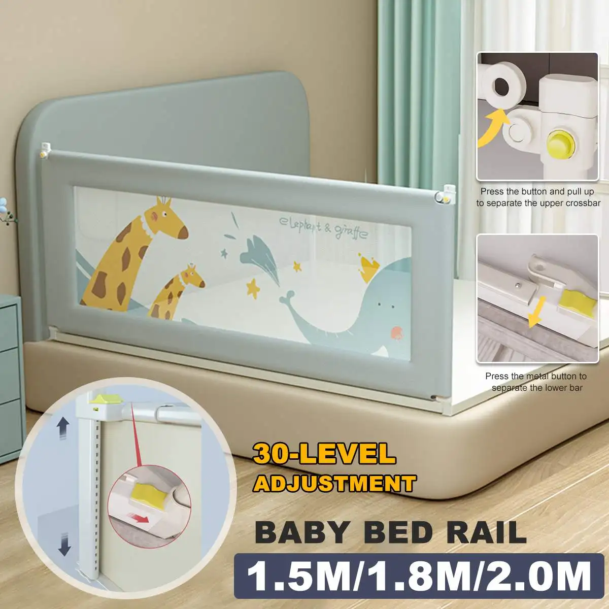 Baby Bed Security Bumper Fencing Adjustable Infant Safety Gate Crib