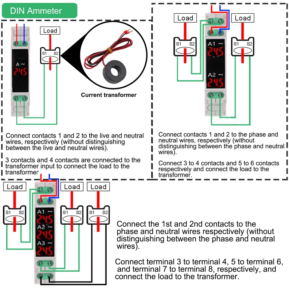 Din Rail Mount Voltage and Current LED Digital Display Meter