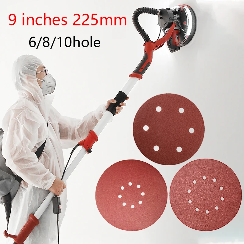 225mm 6/8/10Hole Wall Sander Sandpaper Metal Grinding Disc Abrasive Polishing Flat 40-60-80-100-120-2000Grit 9inch Sanding Tools