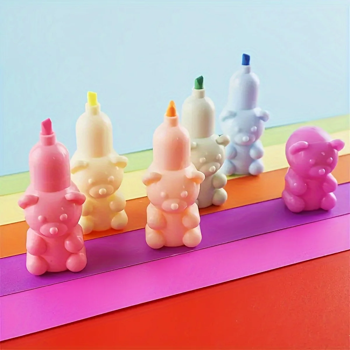 5색 베어 디자인 마커 펜 - 그래피티 페인팅, 창의적인 낙서, 학생 프로젝트 및 저널링용 형광펜