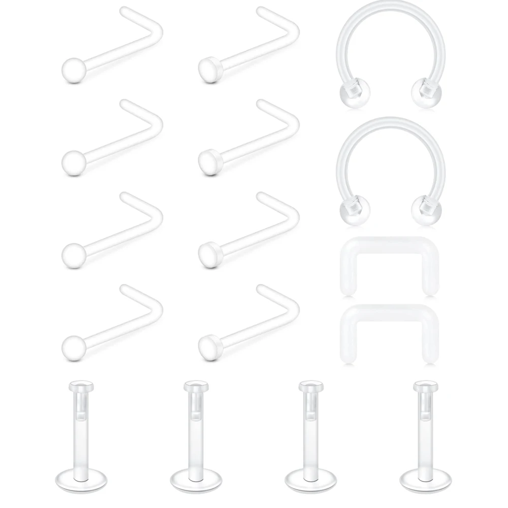 1-16PCS Clear Nose Rings Studs for Work Surgery Plastic 16g 20g Earrings Sports Cartilage Lip Piercing Retainer