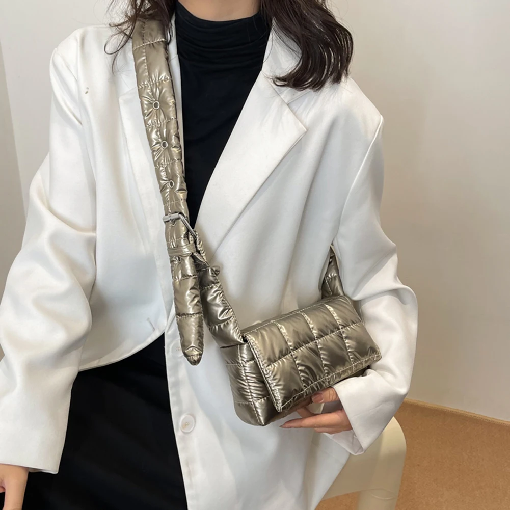 Nylon Crossbody Bag for Women Autumn Winter Quilted Shoulder Bag Fashion Cotton Padded Handbags Purse Travel Casual Shopping