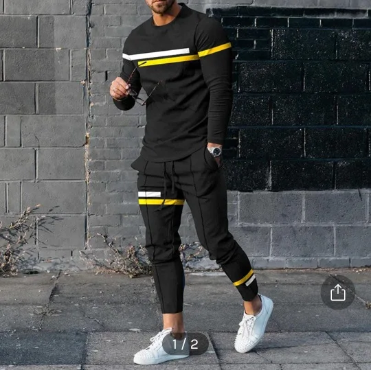 Men's Outfit Tracksuit 2 Piece Set Long Sleeve Trouser Streetwear Autumn Fashion Casual Oversized TShirt Jogger Trouser Set