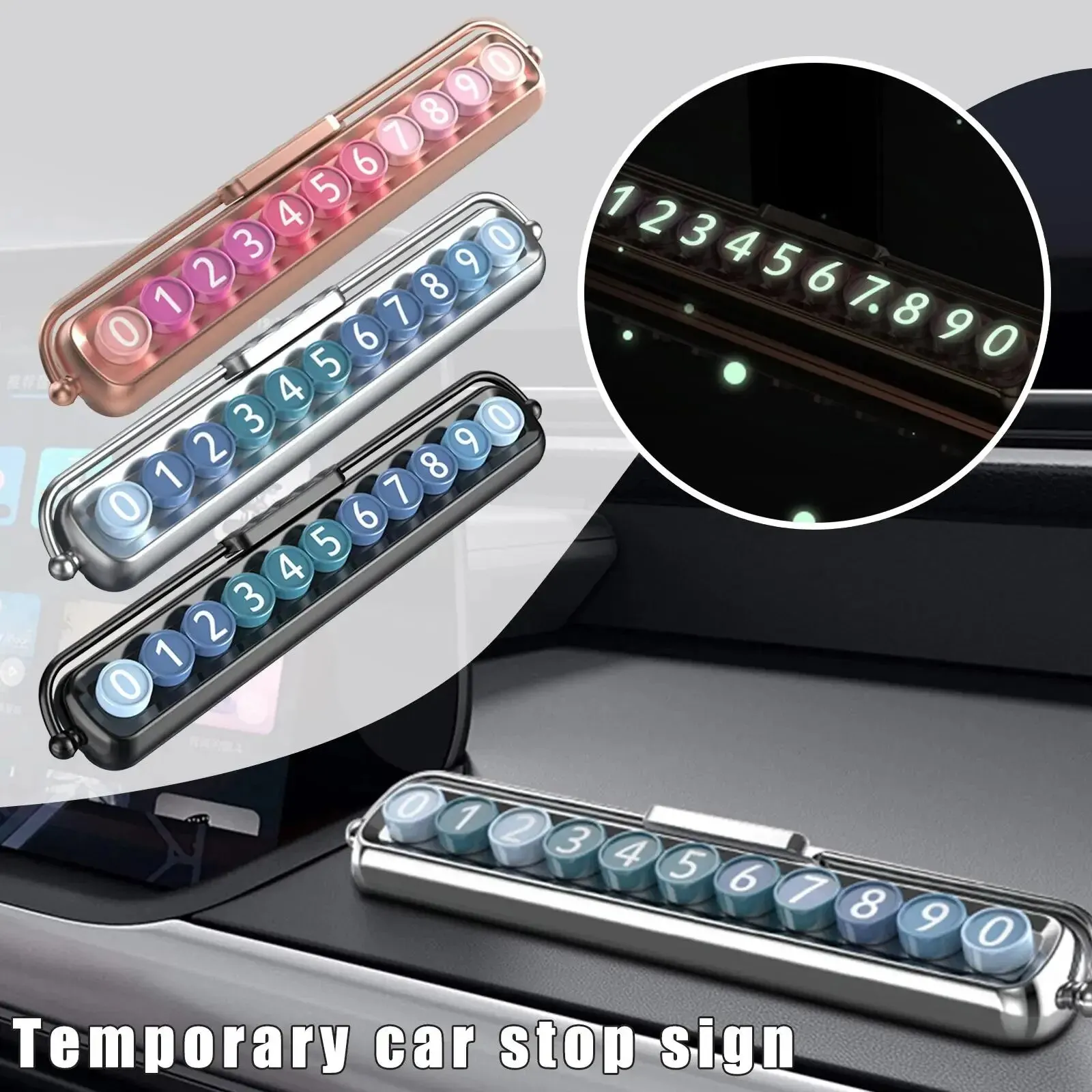 Car Moving Telephone Number Plate Interior Decor Pink Ornament Auto Concealed Luminous Rotate Temporary Parking Card Accessories