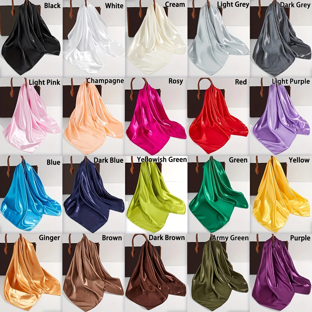 Solid Color Large Bandana Classic Satin Square Scarf Women Imitation Silk Neckerchief Windproof Shawl Head Wrap Hair Accessories 3