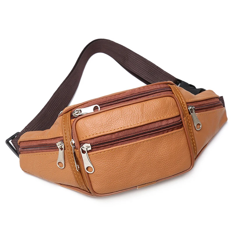 Men's Waist Pack Leather Bag Waist Belt Bag Male Leather Fanny Pack Fashion Luxury Small Shoulder Bags For Men