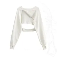 Women Spring New Vintage Short Knit Blouse+Split Sling Skirt 2-Piece Suit 2026 Korean Elegant Long Sleeve Top Dress Matching Set - Image 3