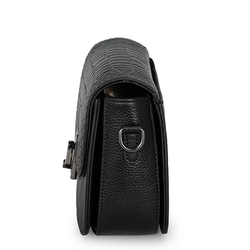 Fashionable crocodile pattern cowhide women's shoulder bag, casual and versatile black daily commuting mini shell bag