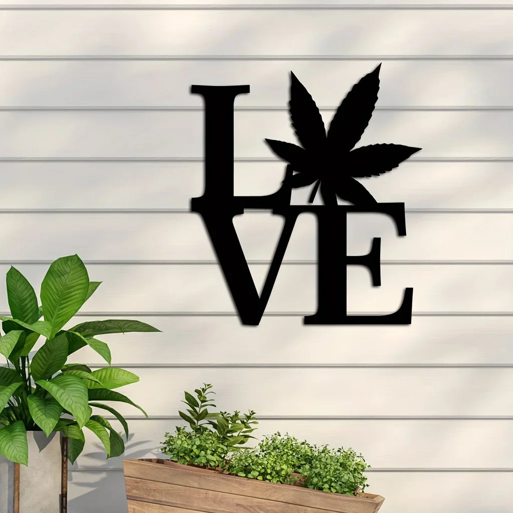 

Metal Marijuana Pot Leaf Art Wall Decor, Love Weed Metal Wall Decor, Metal Marijuana Love Sign Wall Hanging