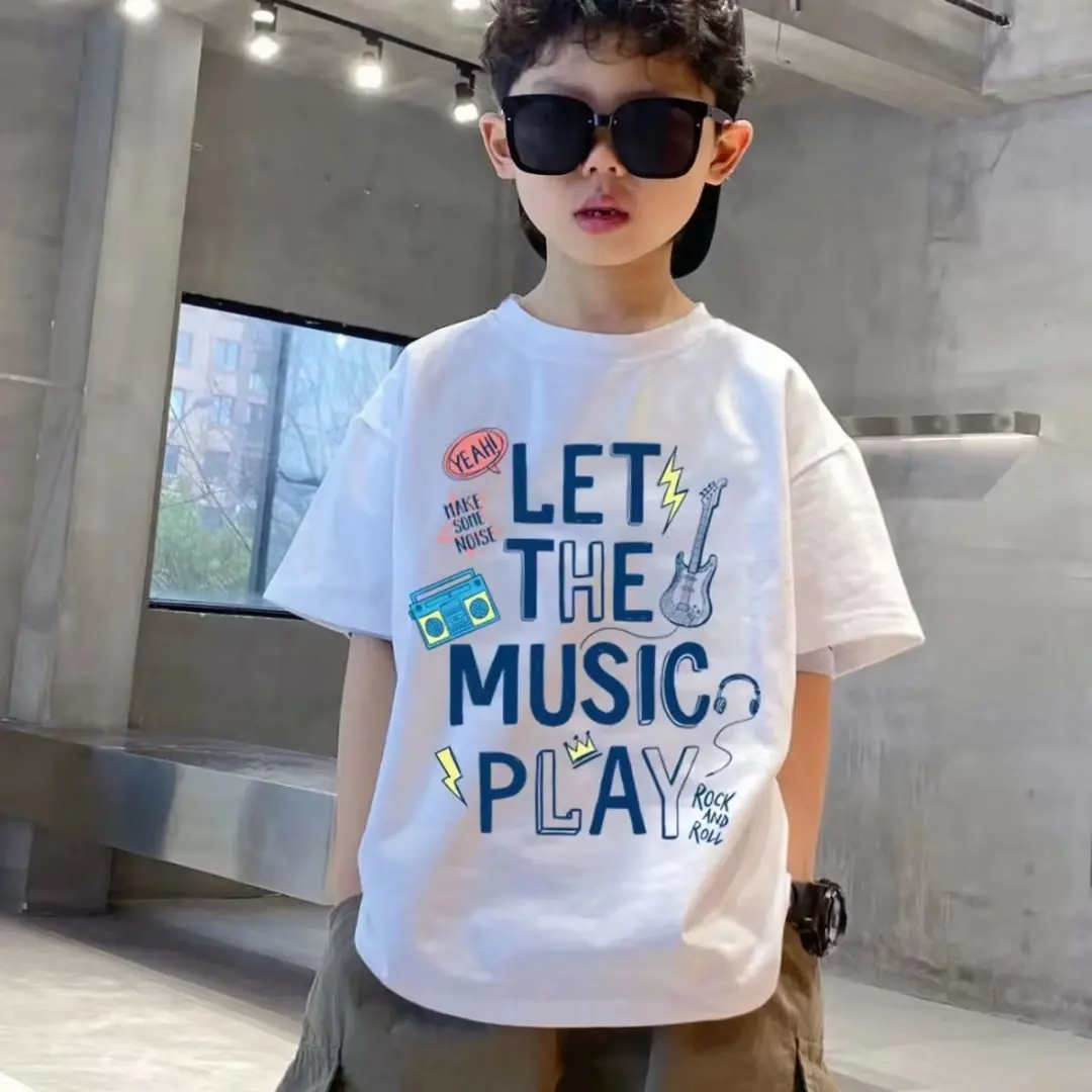 

T-shirt Round Neck Lazy Summer Five-quarter Sleeves Fashion Temperament Trend Art Children's Clothing Casual