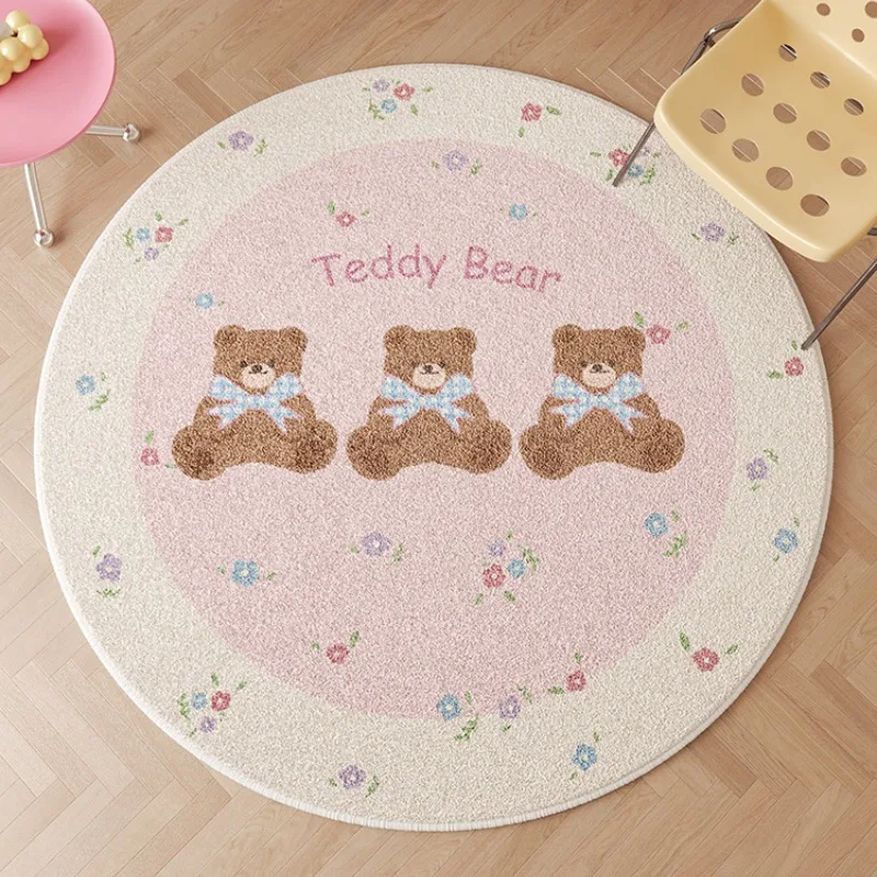 Cute Round Living Room Decorative Carpet Pink Girl Bedroom Bedside Rug Cartoon Bear Home Floor Mat Plush Soft Children's Mats IG 3