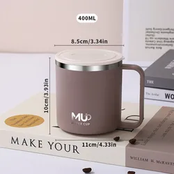 Premium Insulated Stainless Steel Travel Mug with Handle and Leakproof Lid (Brown)