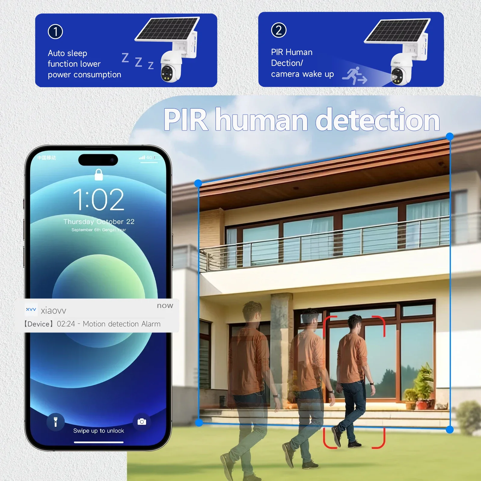 XIAOVV 4G WIFI 6MP Surveillance Smart Security Camera Solar Charging IP65 Waterproof Human Tracking Full Color Night Vision 3