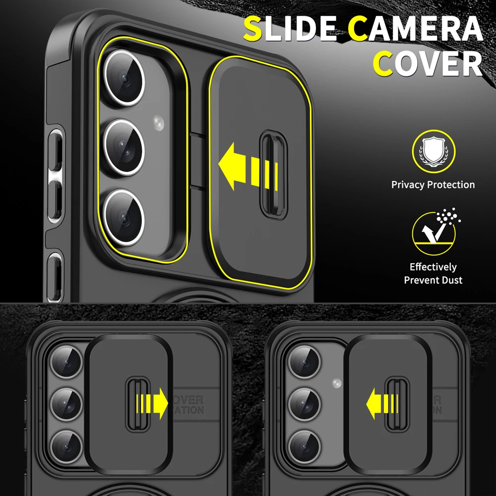 Magnetic Fold Stand Dual Layer Phone Case For Samsung Galaxy A55 A56 A36 A26 A54 A14 A35 A37 A57 A17 A16 A15 5G Slide Lens Cover 2