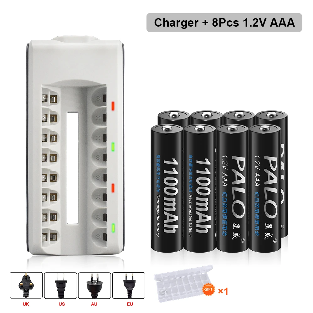 

PALO 1.2V AAA Rechargeable Battery 1100mAh AAA NIMH NI-MH Batteries Low self discharge AAA Cell+1.2V AAA AA Battery Charger