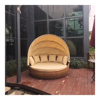Mobili da esterno moderni Tenda di grandi dimensioni Chaise longue A baldacchino antico Spiaggia Sole Rattan Letto da giardino Lettino prendisole Letto rotondo
