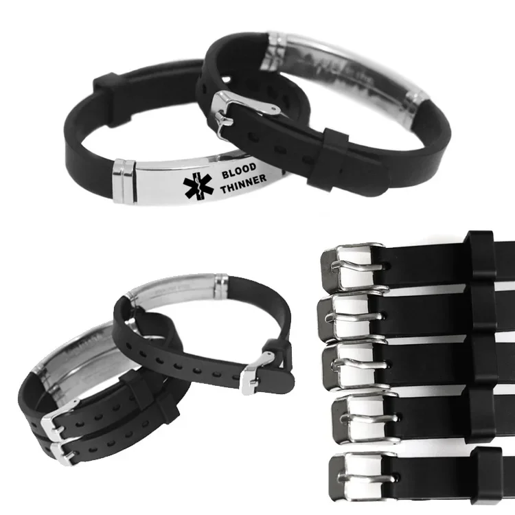 Men's Medical Alert ID Silicone Bracelet ICE Bangles Wristband Adjustable Length For Men Women Child Jewelry Type 1 Diabetes