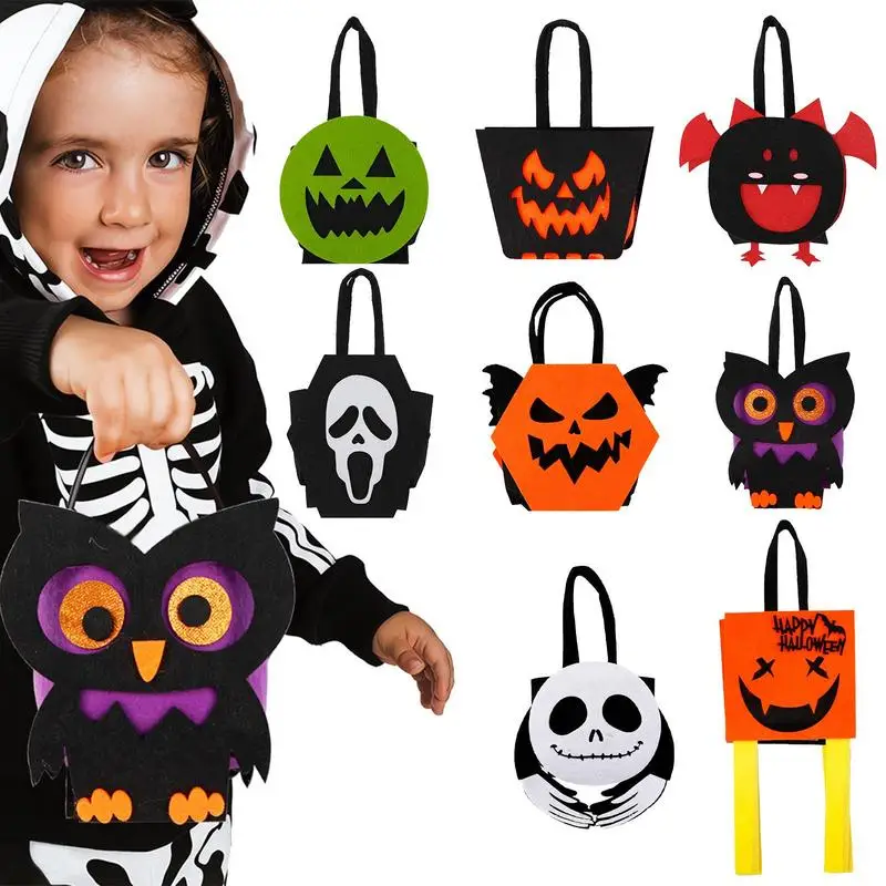 8Pcs Witch Black Cat Candy Bag Dolcetto O Scherzetto Halloween Tote Treat Bags Ghost For Party Supplies Ghost Festival Layout Puntelli