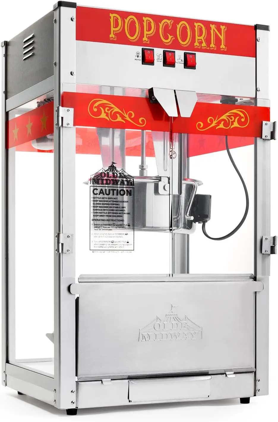 Midway Commercial Popcorn Machine Maker Popper with Large 12-Ounce Kettle-Red