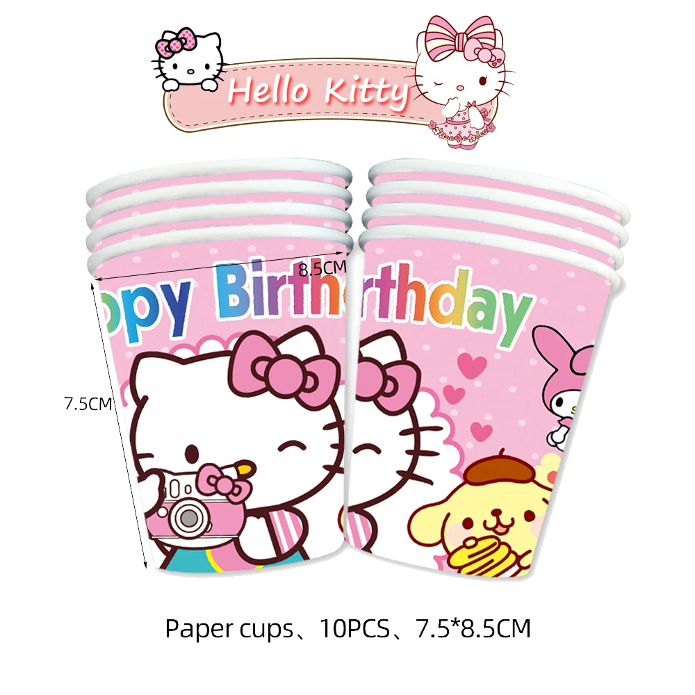 Amine Hello Kitty Girls Birthday Party Decoration And Table Accessories Plate Cup Tablecloth Foil Ballon Set Party Gift Supplies