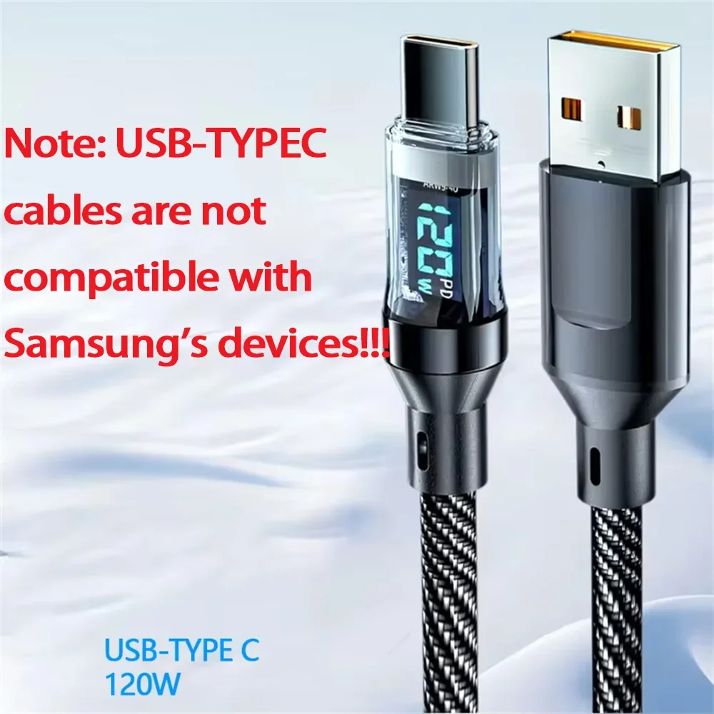 120W USB-C 타입 케이블, 초고속 충전 케이블, 100W 타입-C to 타입-C 데이터 케이블 (LED 디스플레이 포함), 화웨이, 오포, 비보용 ?