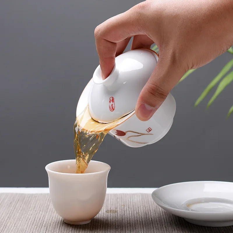 White bone china Gaiwan Tea Set Travel Ceramic Tea Set Kung fu tea set Chinese Porcelain Gaiwan cup