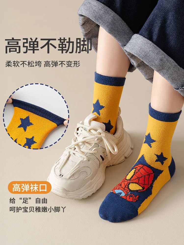 5 Pairs Marvel Kids Socks Spider-Man Kawaii New Fall Cartoon Boy Children Mid-calf Socks Cotton Sock for Boys Gifts - Image 5