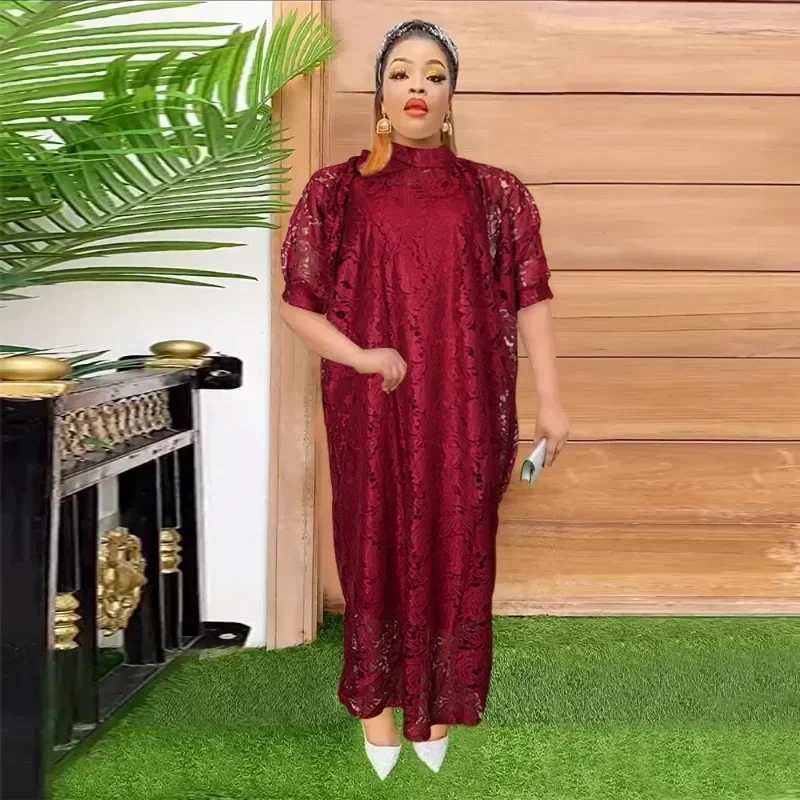 

Dashiki African Clothes African Lace Plus Size Dresses for Women Autumn Elegant African Half Sleeve White Blue Green Long Dress