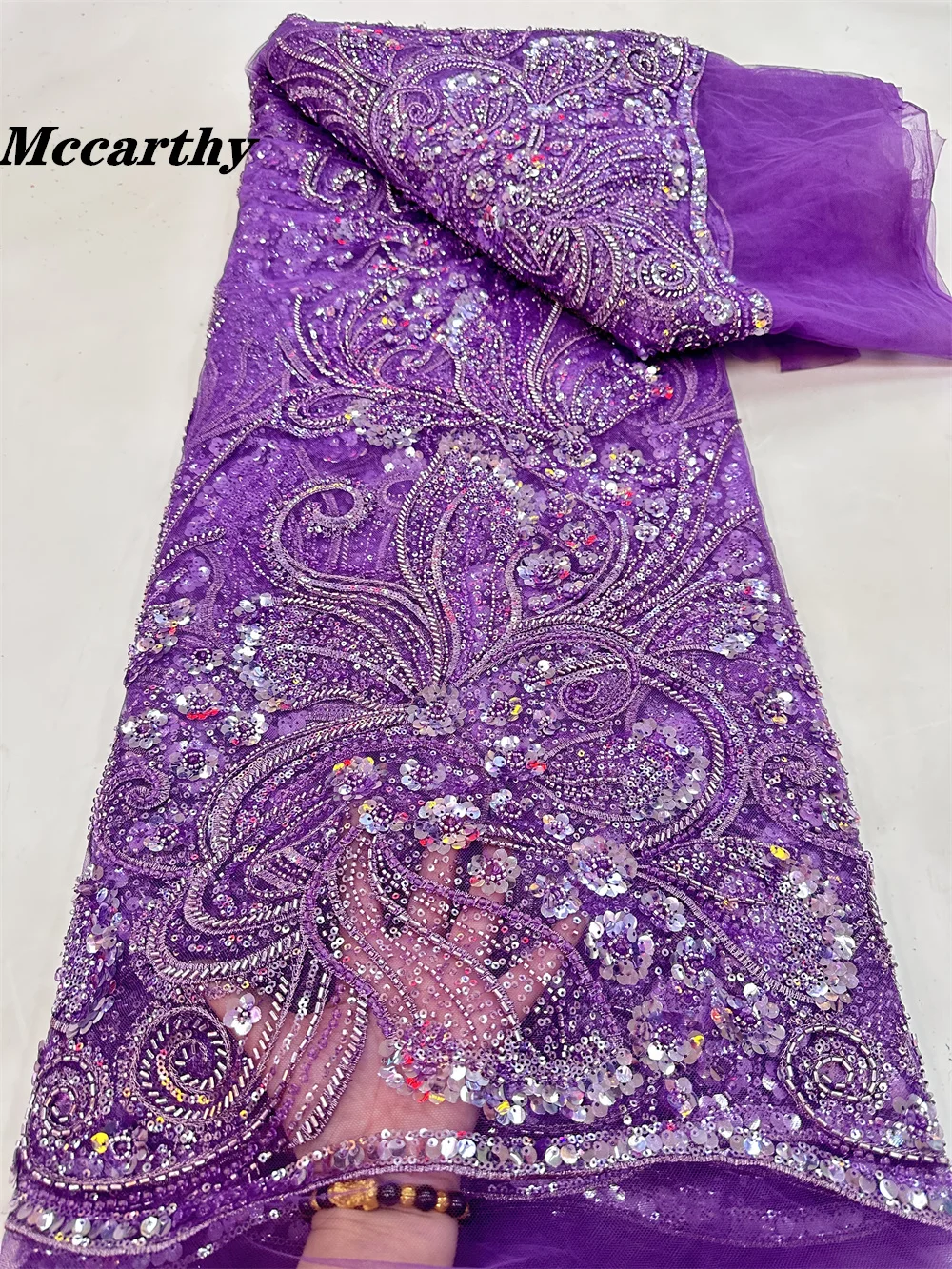 

Latest Luxury Elegant French Embroidery Groom Lace Fabric African Nigerian With Sequins Beads Fabric For Wedding Party Dress