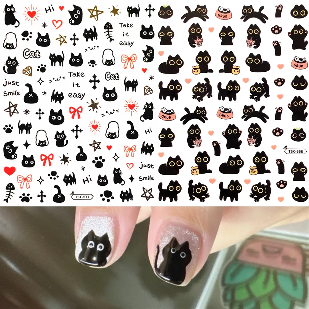 TSC-577 TSC-576 Dark Cute Cat DIY 3D Back glue Nail Art Stickers Decals Sliders Nail ornament decoration