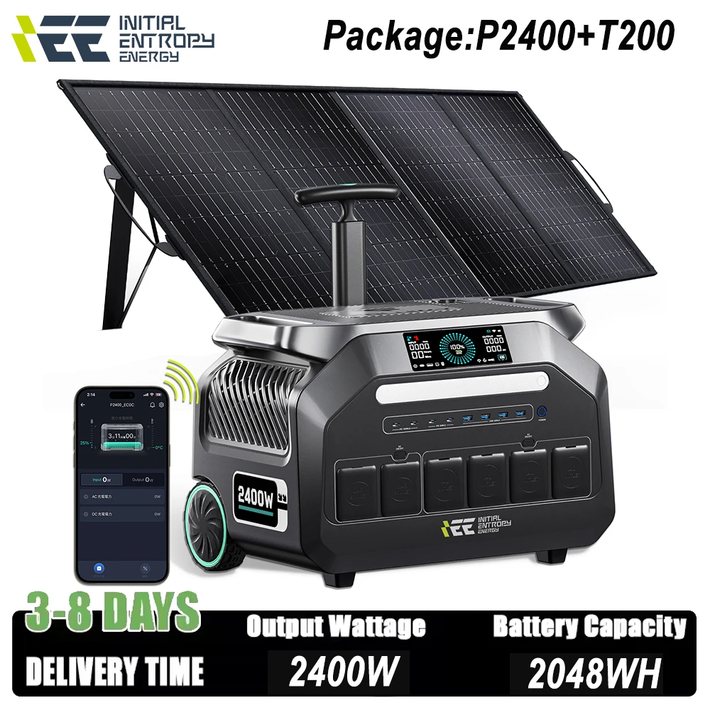 Cargador de batería IEE de generación Solar de 2400W, estación de energía V, salida de CA de lavado sinusoidal puro con Panel Solar portátil W para exteriores