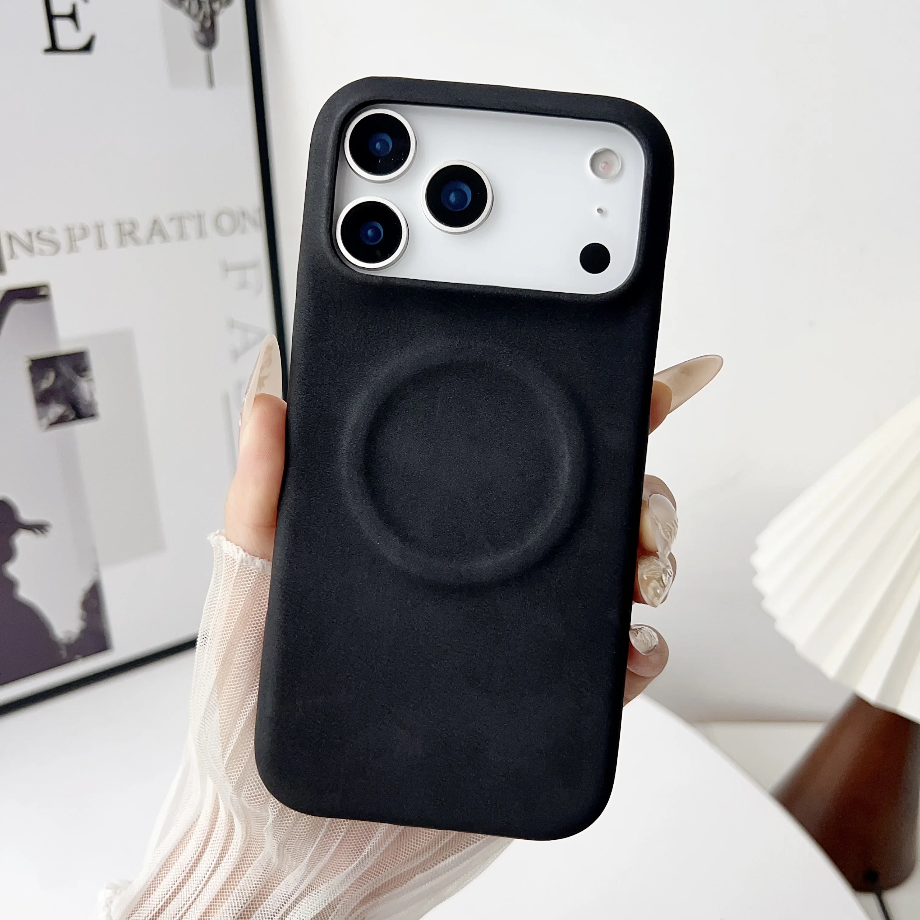 Vintage Sheepskin Leather Magnetic Phone Case - Matte Finish, Shockproof Protection