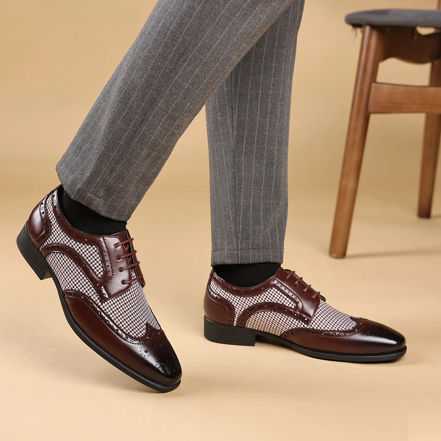 Handmade Oxfords Shoes for Men PU Leather Brogue Dress Shoes Men's Classic Business Formal Desinger Male Derby Shoe